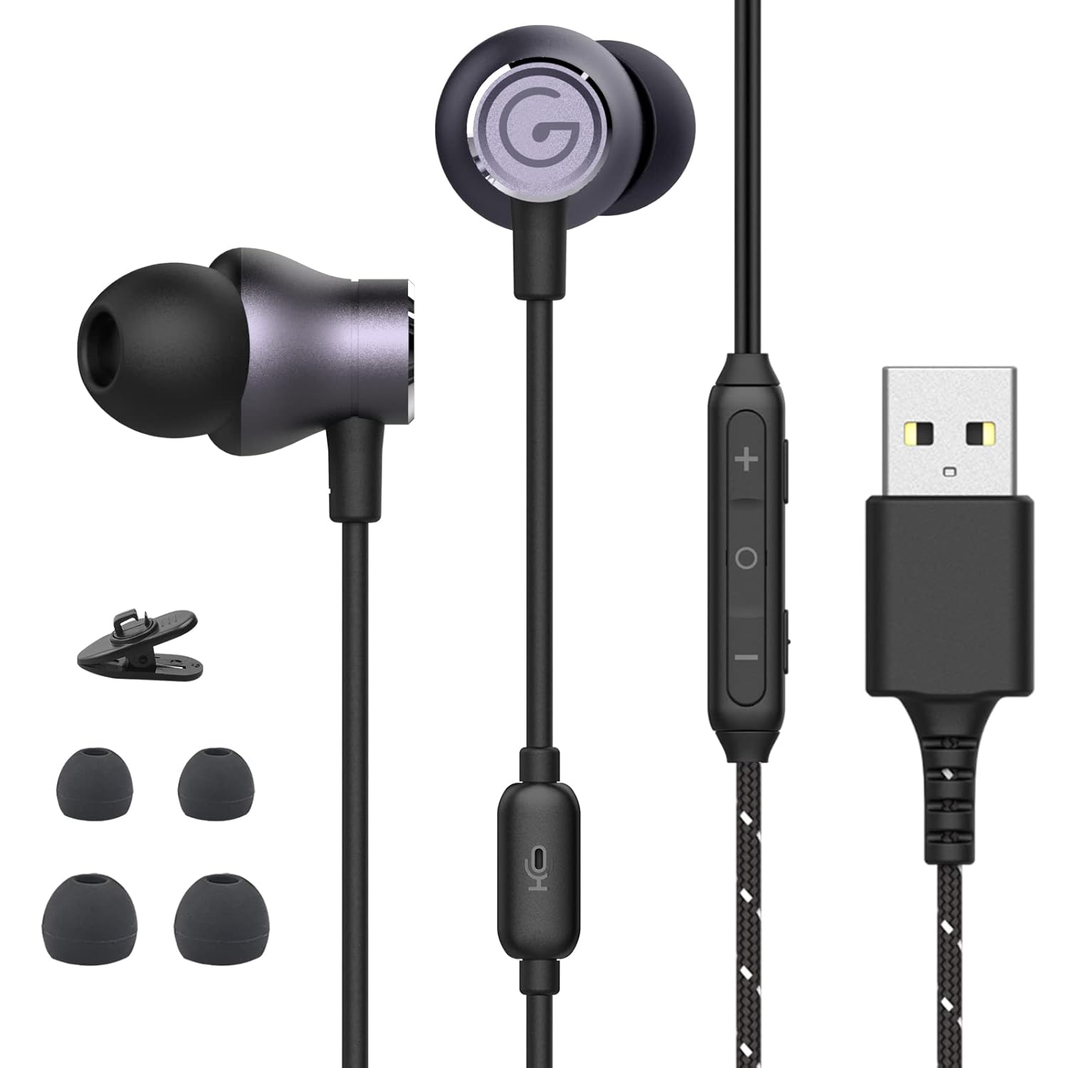 GEVO USB Earbuds Headset with Microphone for PC, USB Earphones for
