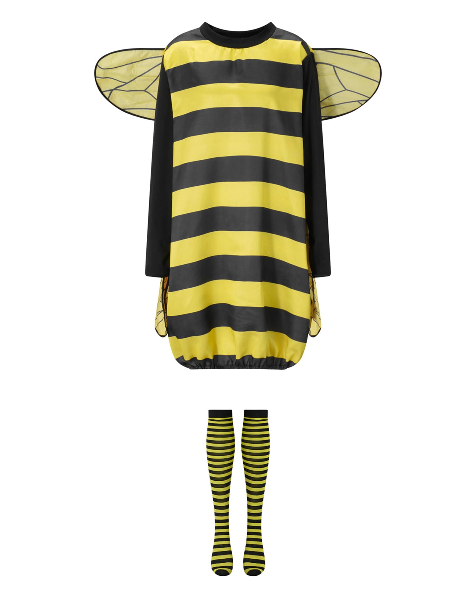Women Halloween Bee Cosplay Costume Sleeveless Bumble Bee Dress with Wings Headband Knee High Socks Party Carnival Outfits (Yellow B, S) — image 1