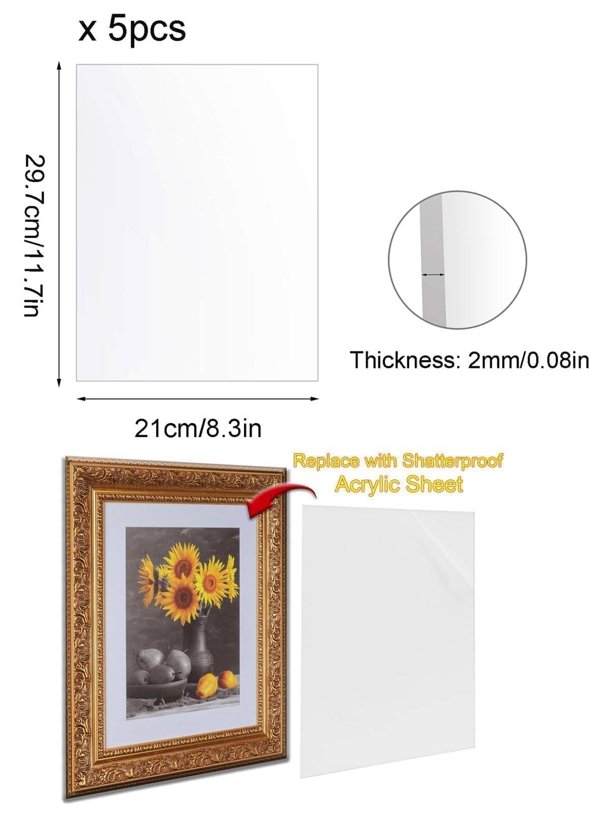 Láminas de Acrílico Transparente 5 Hojas A4 2mm Placa de Plástico para Decoración