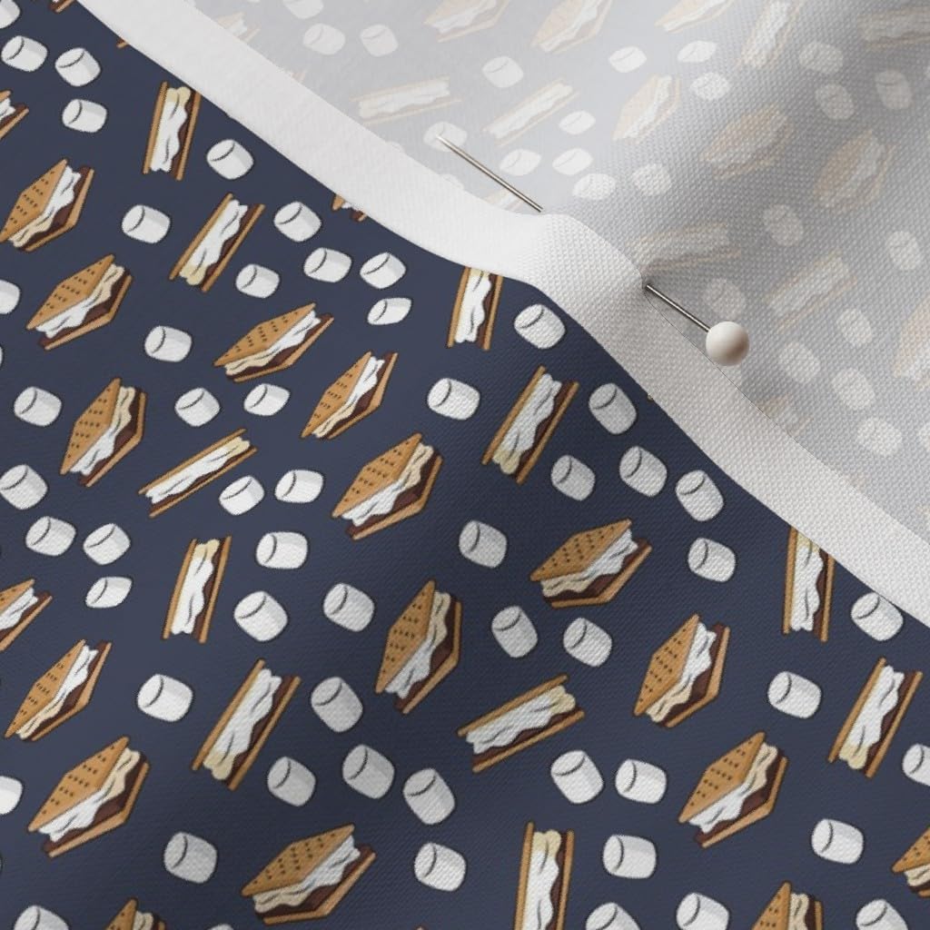 Spoonflower Fabric - Micro Print Marshmallows Adventure Blue Tiny Camping Printed on Petal Signature Cotton Fabric Fat Quarter - Sewing Quilting Apparel Crafts Decor