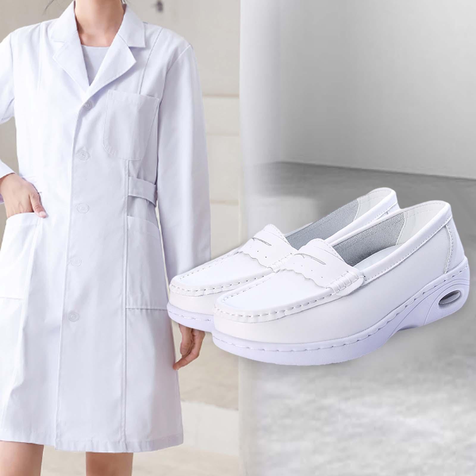 Amagogo Zapatos de Enfermera para Mujer, Calzado Plano, Zapatos para Caminar, Zapatos Casuales cómodos, Mocasines de Enfermera, Zapatos de Cocina Blancos,
