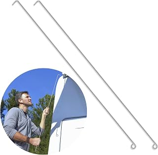 Gisafai 2 Pcs RV Awning Pull Rod 46 Inch Long Pole with Hook Sun Shade Hanger Hook Pole, Stainless Steel, Silver