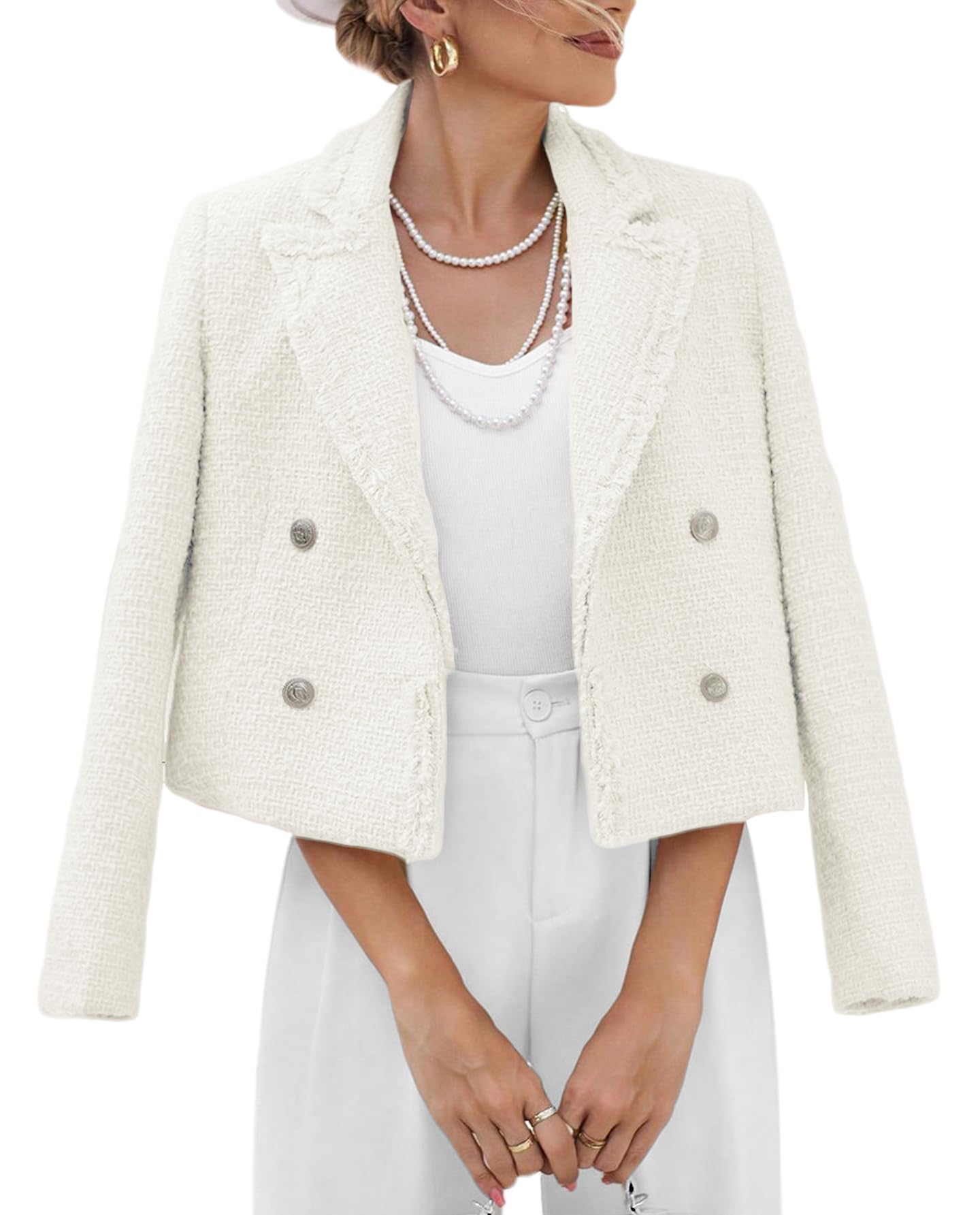 Womens Tweed Blazers Crop Long Sleeve Fringe Trimmed Jacket Open Front Casual Fall Winter Warm Fashion Blazer-image-31