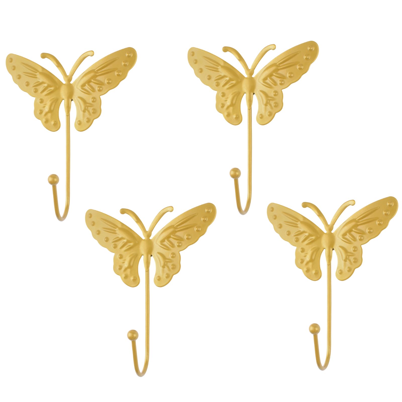 MOROBOR Butterfly Decorative Wall Hooks, 4 Pcs Utility Iron Curtain Hangers Multi-Purpose Creative Wreath Hanger Wall Mounted Hooks for Hanging Scarves Towels Keys Bags Hats