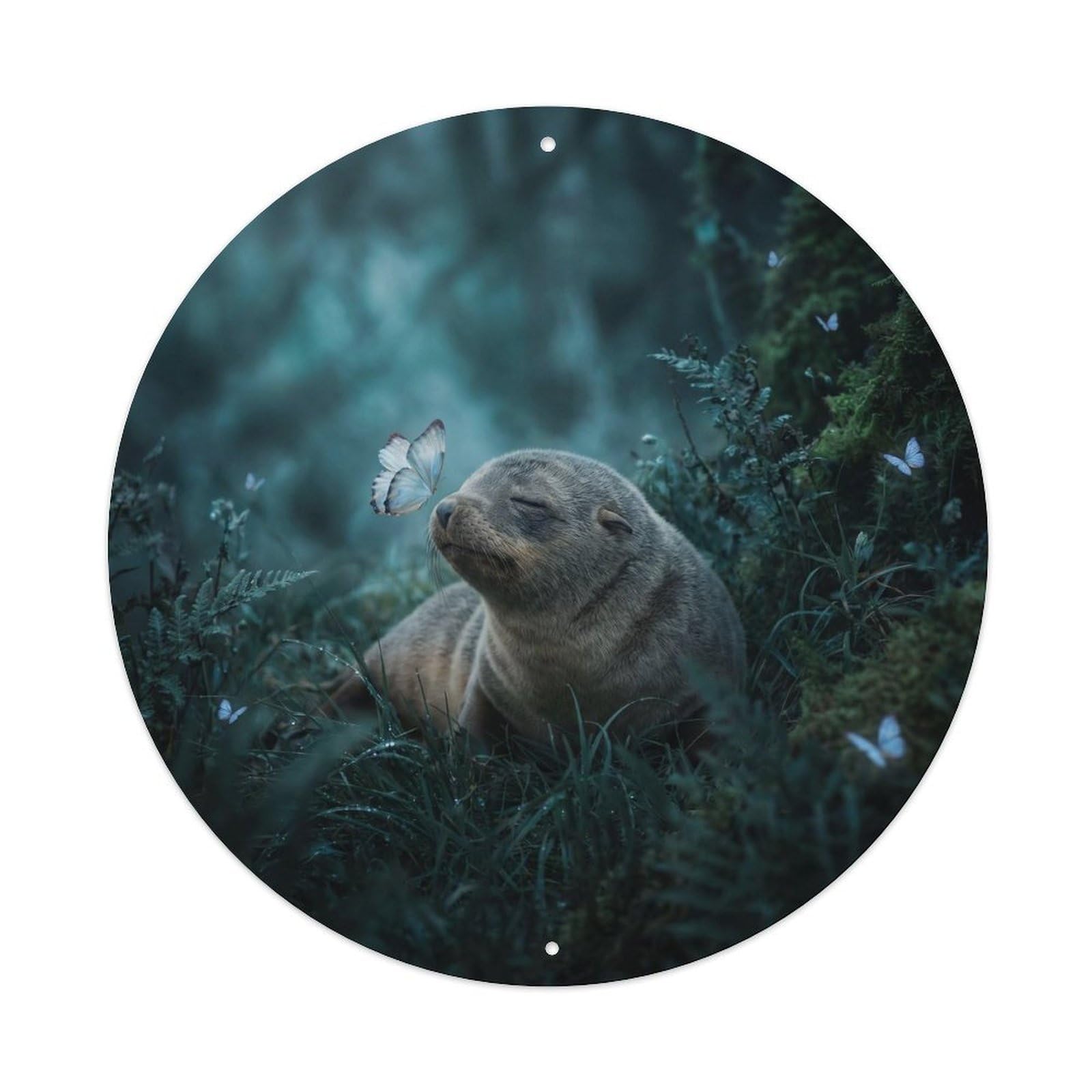 Seal Pup Zen Arctic Wildlife Ocean Calm Nature Portrait Metal Tin Sign Plaque Wall Decor for Cafe, Man Cave, Club Bar, Office, Home Garden Round Metal Poster 8x8Inch