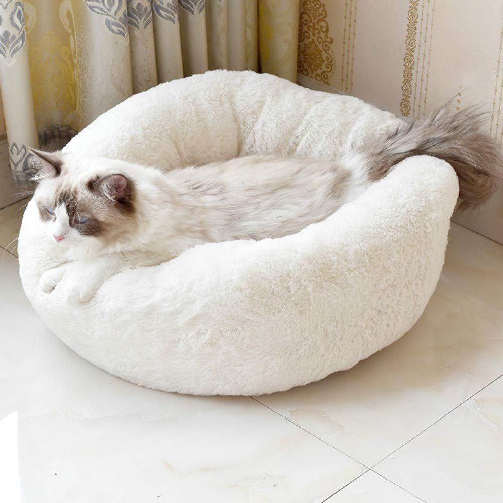 Ulalaza Donut Cat Bed Plush Cat Cushion Pet Bed Self Warming Indoor Round Pillow Cuddler