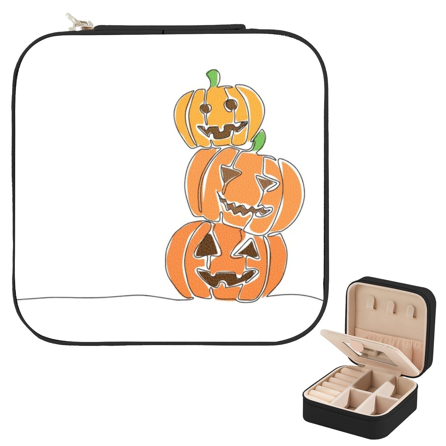 Pumpkin Stack Halloween Small Jewelry Case Portable Display Storage Box With Mirror Ring Boxes Earring Holder Organizer Storage
