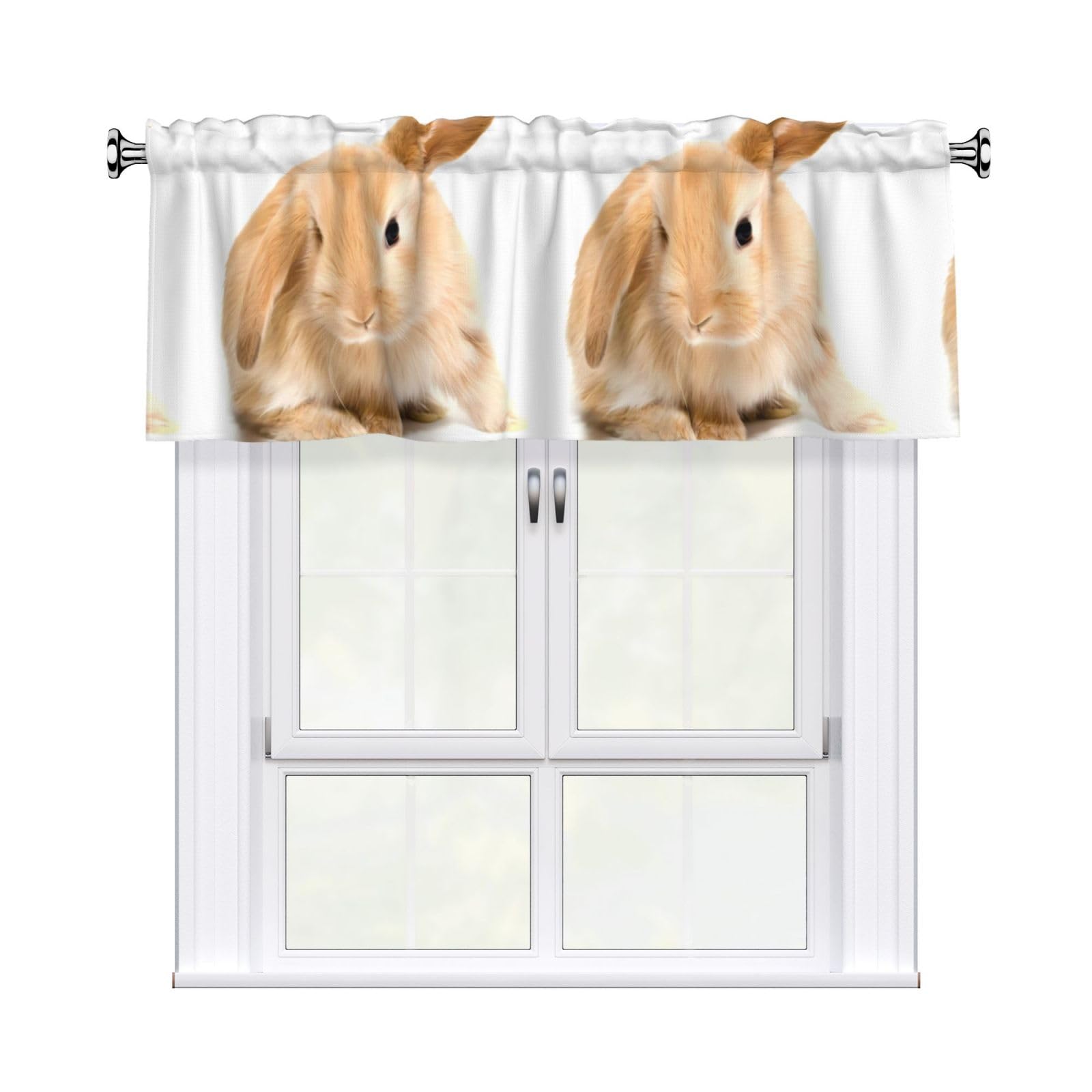 WHJSHOP Rabbit Prints Curtain Valance 54x18 Inch - Peach Skin Window Layer with Delicate Print, Filtered Light for Kitchen Use