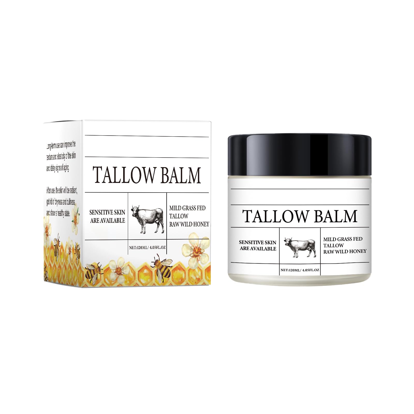 Tallow Face Cream Grass-Fed Beef Tallow Moisturiser Natural Beef Tallow Honey Balm, Deeply Nourishing For Face & Body