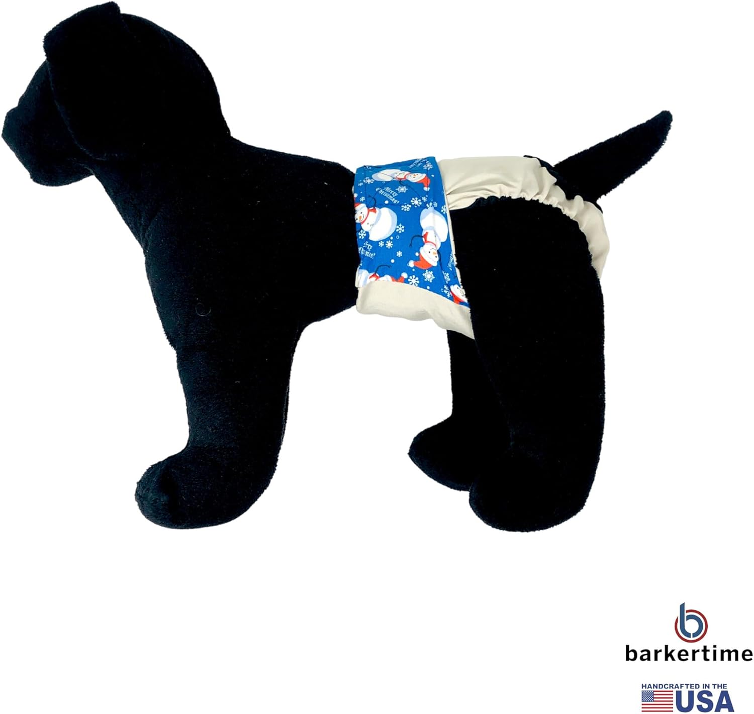 Happy Snowman on Frosty Cream Premium Waterproof Dog Diaper, L, Without Tail Hole - Made in USA