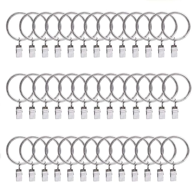Nobranded 40 Pack Curtain Clips, 35mm Curtain Rings with Clips Internal Diameter Metal Decorative Rustproof Curtains Rings Hanging Rings for Curtains and Rods(Silver)