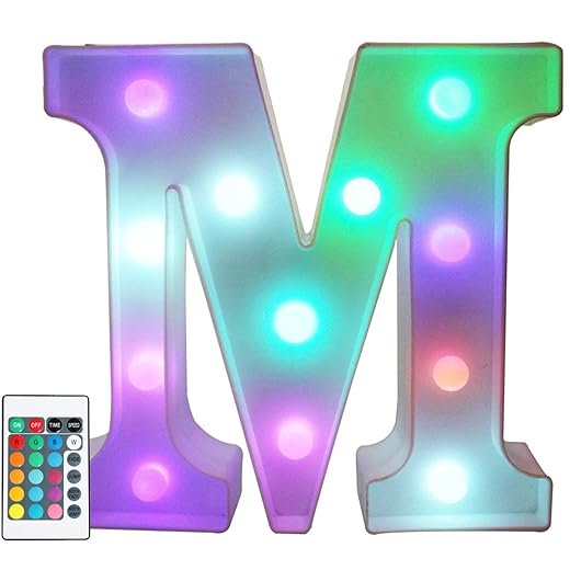 Pooqla Colorful LED Marquee Letter Lights with Remote – Light Up Marquee Signs – Party Bar Letters with Lights Decorations for the Home - Multicolor M