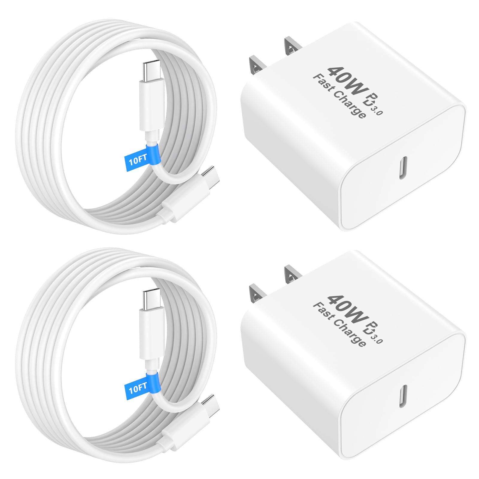 iPhone 17 16 15 Pro Max Charger Fast Charging 10 FT 2 Pack 40W USB C Charger Block