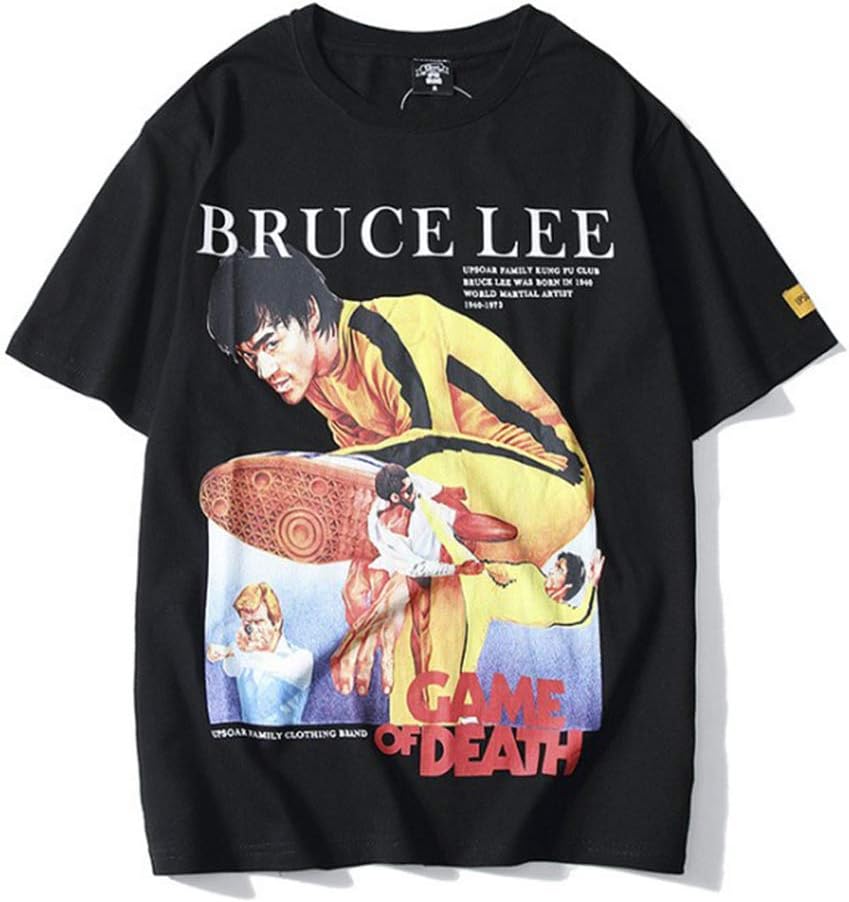 keepmoreMen's Kung Fu Superstar Li Xiaolong Dragon 3D Print T-Shirts,Men Pullover Loose Short Sleeve T-Shirts