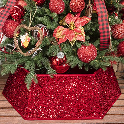 XmasExp-Christmas-Tree-Collar-335-inch-Sequin-Tree-Skirt-Stand-Base-Cover-for-Home-Decor-Large-Size-6-Piece-Red XmasExp Christmas Tree Collar 335 inch Sequin Tree Skirt Stand Base Cover for Home Decor Large Size 6 Piece Red