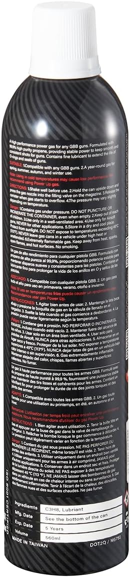 Lancer Tactical 560ml/18.9oz 14kg Powerful Green Gas High PSI G-1200 for Airsoft Pistol, Airsoft Rifle, Air Gun (Silicone Oil/Oil Free) -Pack of 4