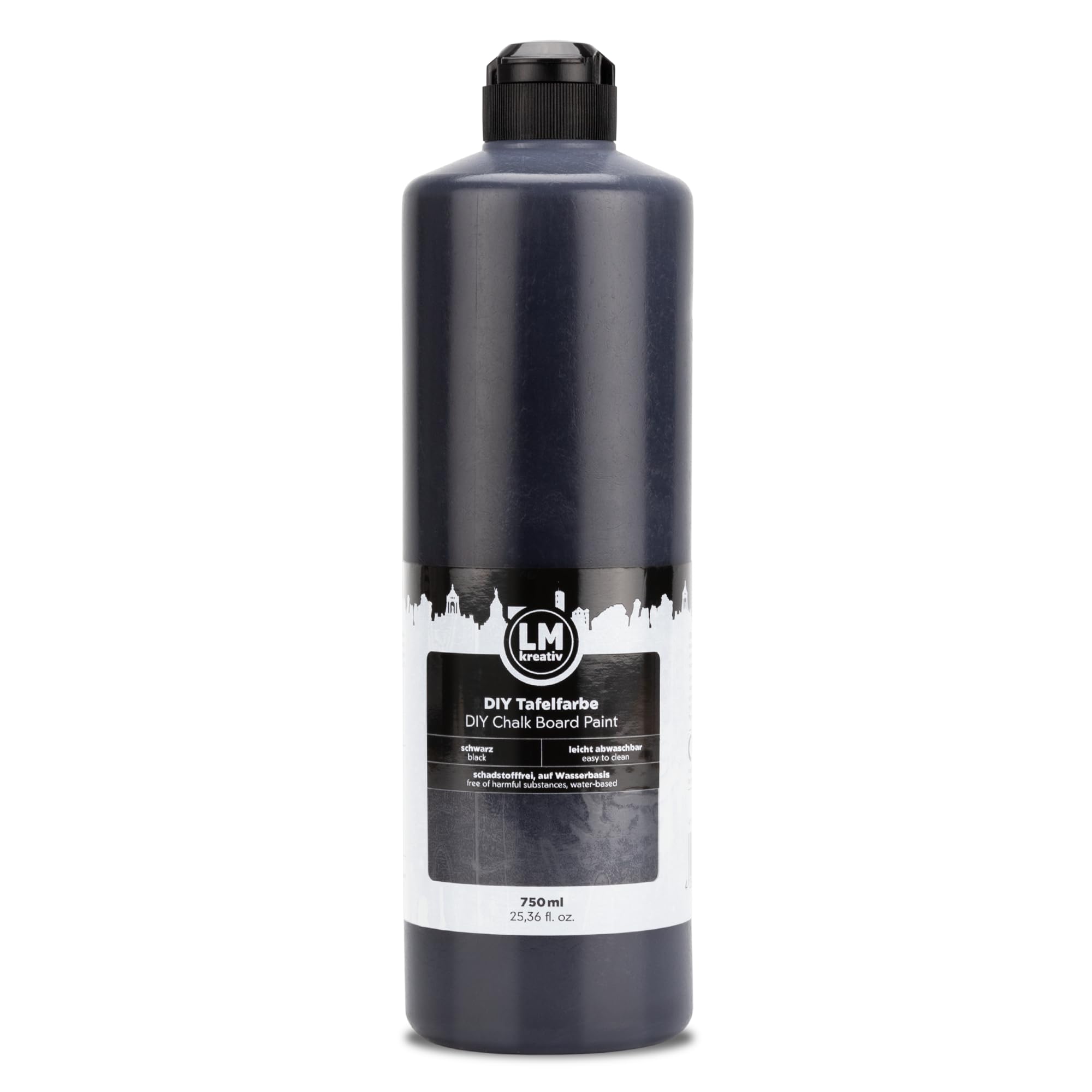 LM-Kreativ Chalkboard Paint 25.36 fl oz - Black – Chalkboard Paint for Wall, Wood, Metal, and Glass. Black Chalk Paint, Erasable, and Easy to Apply