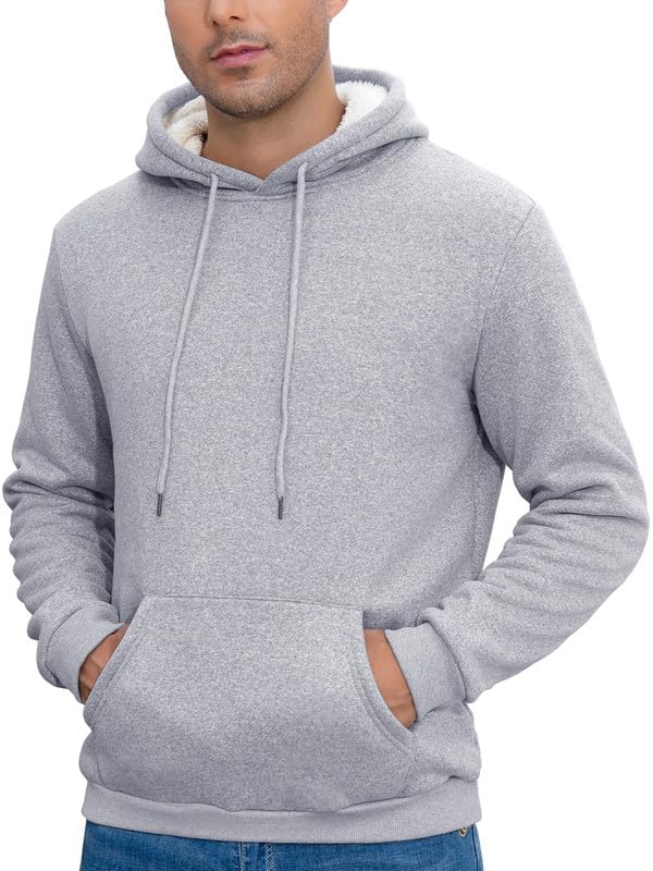 CrystErzoix Sudaderas Hombres con Capucha de Forro Polar Sudadera Deporte Running Invierno Pullover Hoodie Termica con Bolsillo Canguro, Gris Claro S