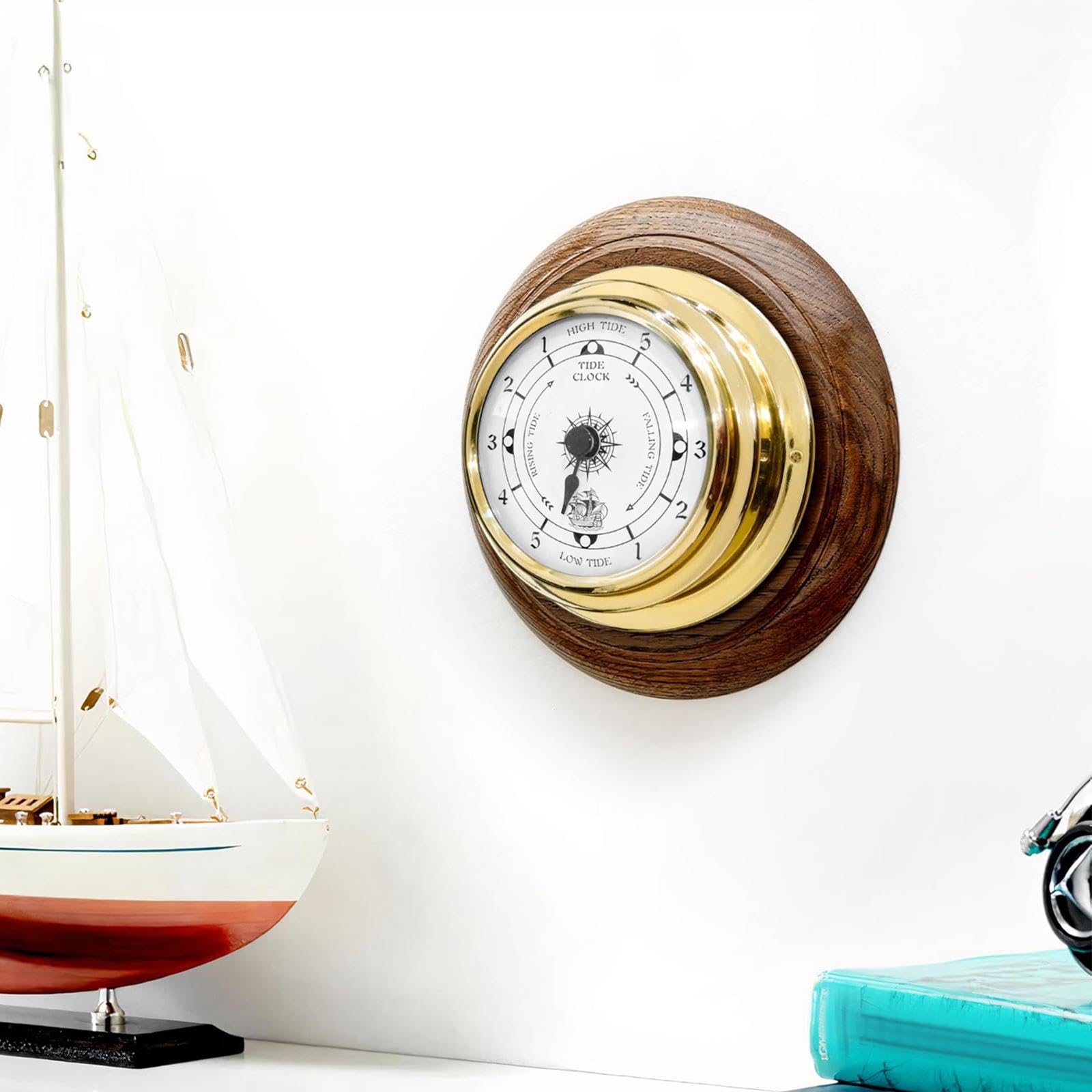 predolo Horloge de marée silencieuse en Laiton, Horloge Murale Nautique précise, marées Hautes et Basses pour intérieur et extérieur, voilier, Yacht, Marine