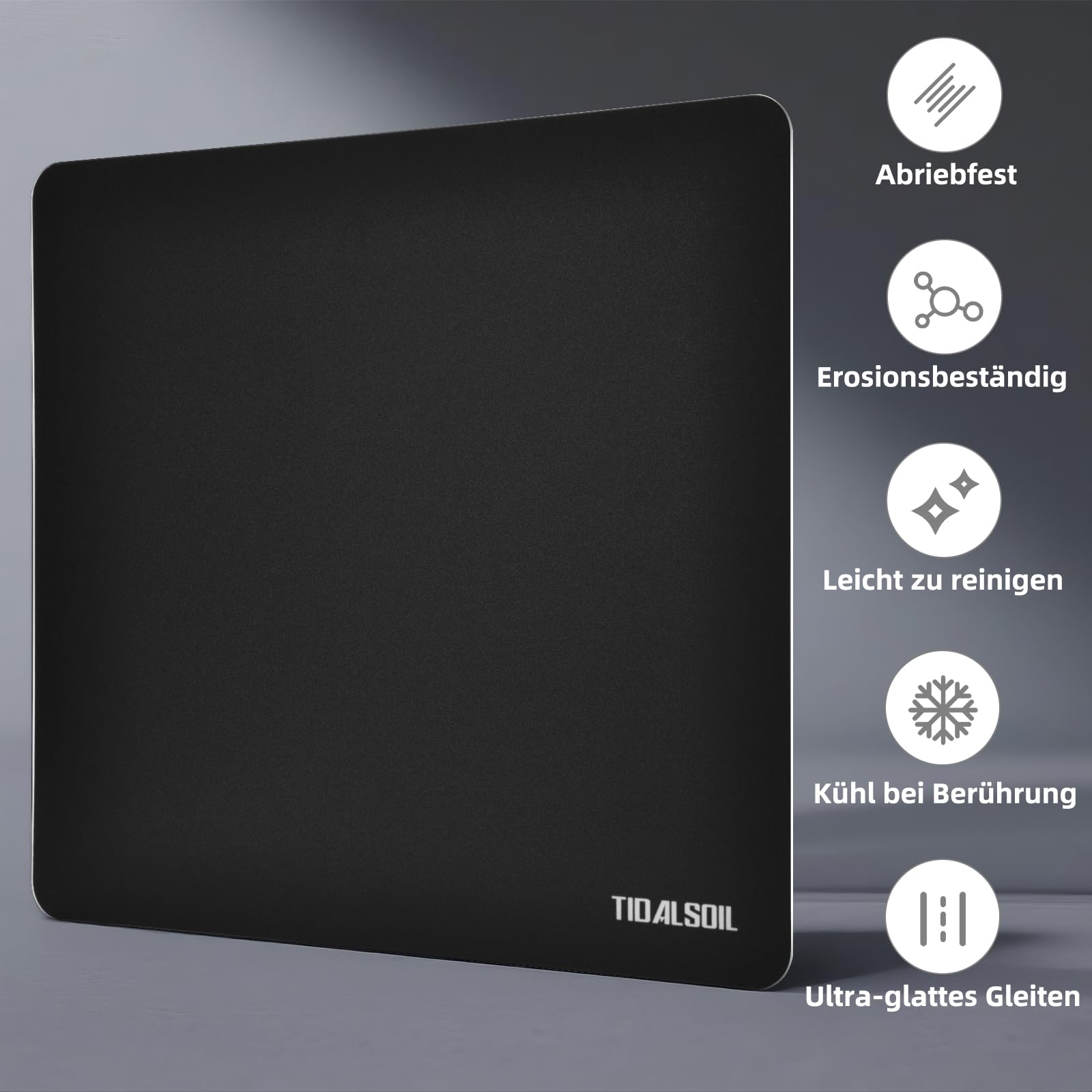 TIDALSOIL Glas Mauspad Gaming, Gehärtetes Glas Mousepad mit Mikrogeätzter Oberfläche, Ultra Smooth & Geräuscharm, Rutschfestes Hard Mouse Pad für FPS & MOBA, Schwarz 45 x 40 cm