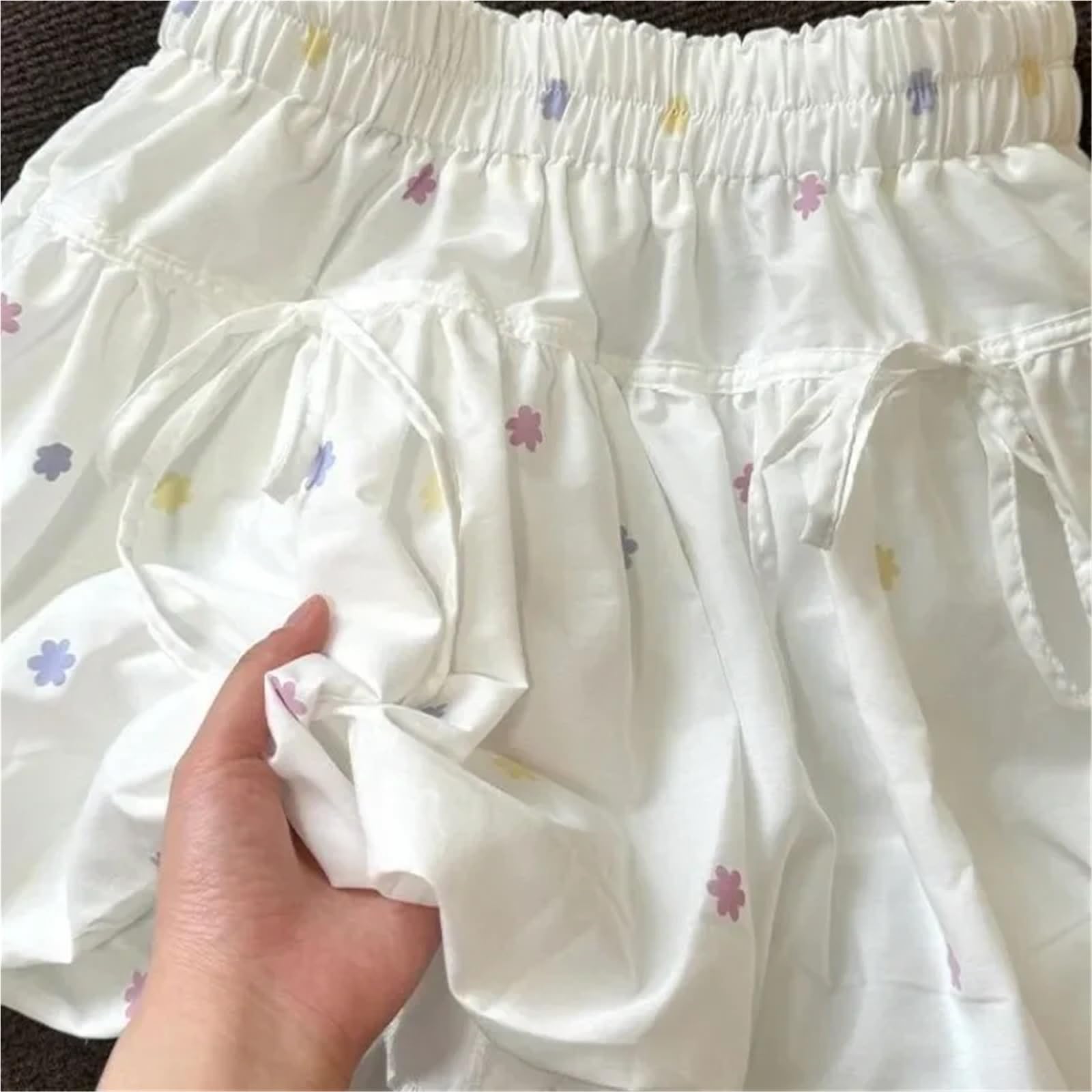 Falda De Burbujas Falda de lazo con estampado dulce for mujer, falda corta verano cintura alta flores y bonitos capullos, ideal for uso diario ropa calle