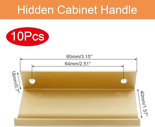 Miniatura 2 de Piutouyar Paquete de 10 tiradores dorados de 3.15 pulgadas para gabinetes, montaje en la parte posterior, de aluminio, manijas modernas de gabinete