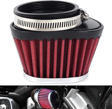Motorcycle Air Filter Universal Replacement Engine Filter High Performance Clamp on Pod Air Filters for Motor Car Minibike Cold Air Filter Red, 55MM