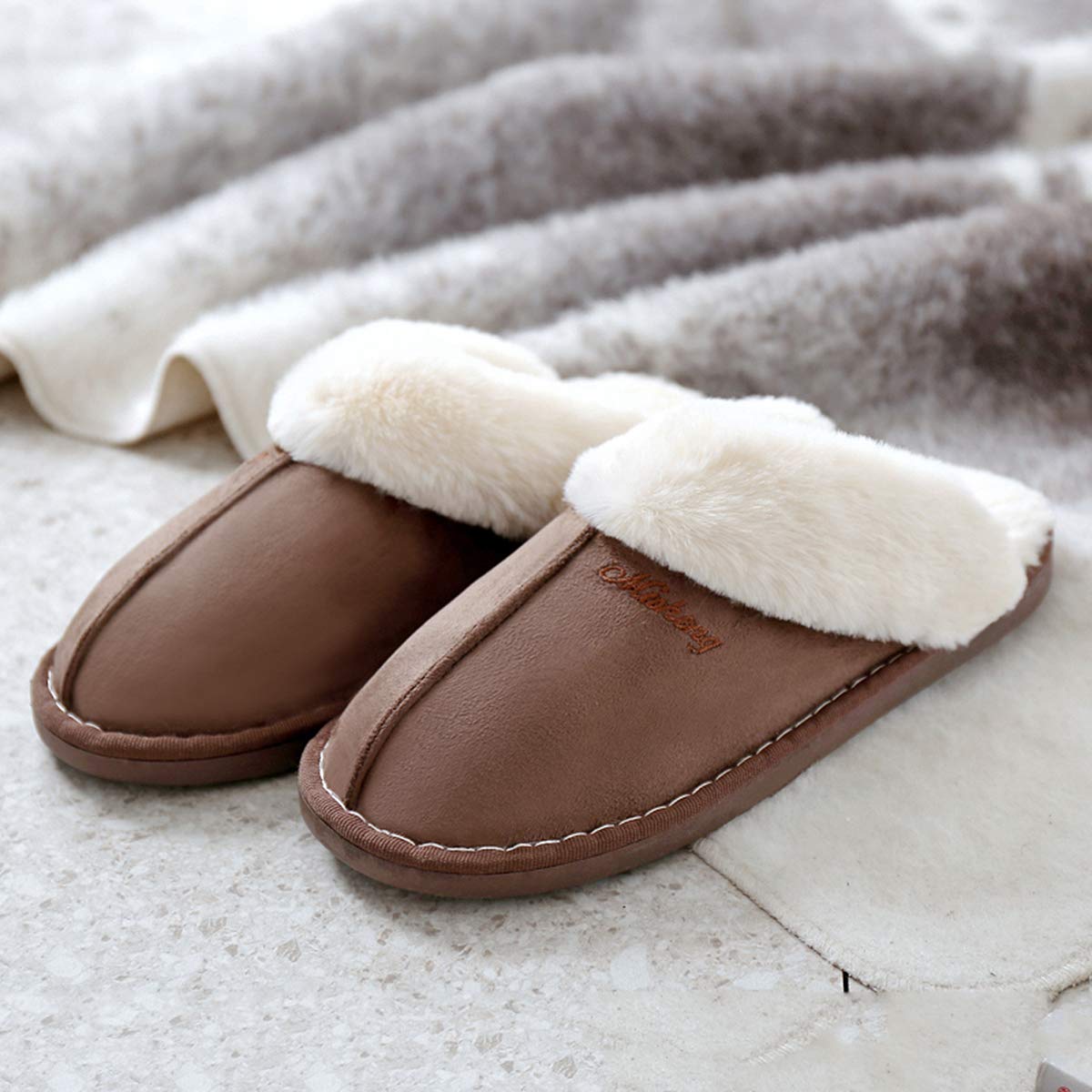 Inverno Pantofole Scamosciate da Donna Morbido Antiscivolo Scarpe Caldo Peluche Uomo Accogliente Memoria Schiuma Pantofole da Casa 34-45EU