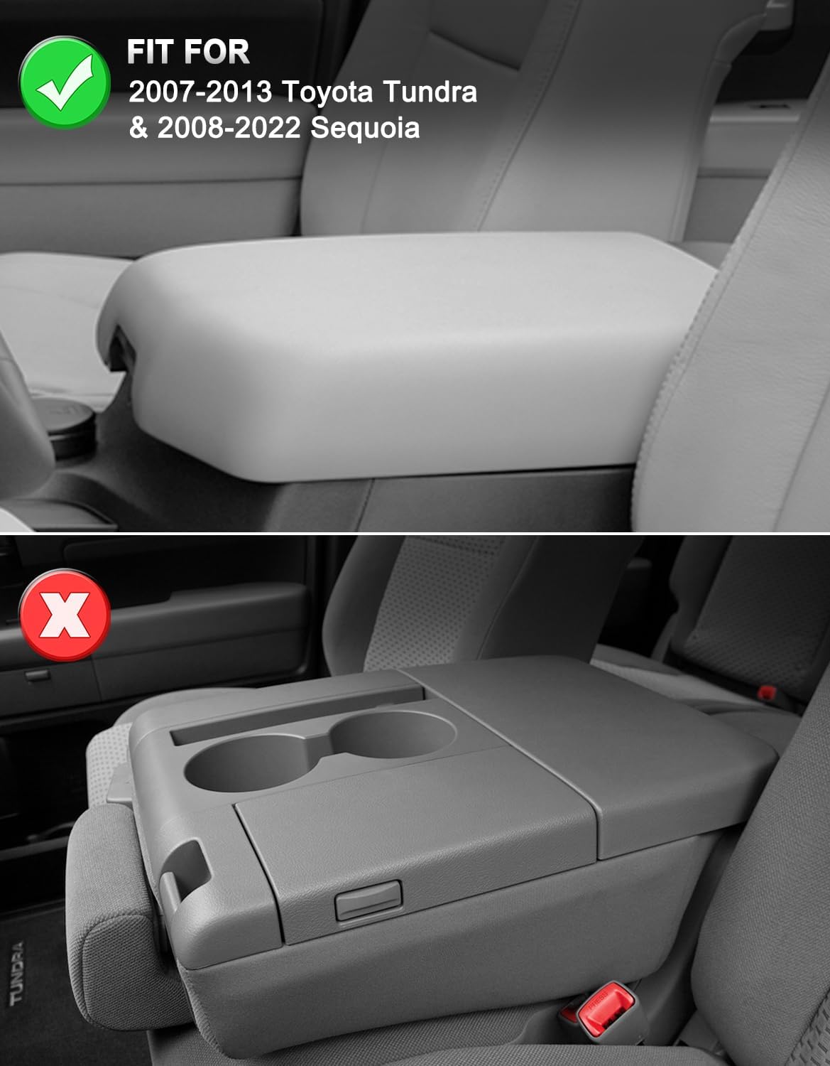 KBH Center Console Armrest Cover for Toyota Tundra 2007-2013, Sequoia 2008-2022, Middle Console Lid Protector, Interior Accessories, Arm Rest Cover for Car, Vinyl Leather, Black