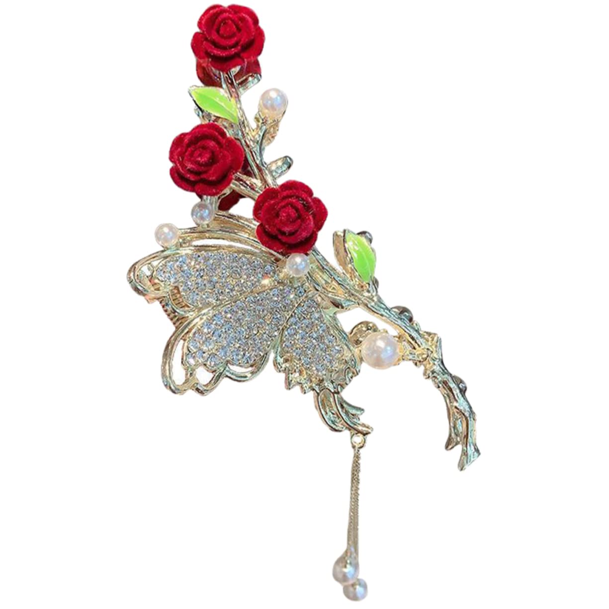 minkissy 4pezzi Fermaglio Per Forma Di Fiore Con Perle e Strass Clip Per Rosa Per Acconciature Eleganti e Pratiche Per Donne e Normali