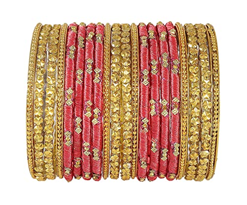 Image of NMII Acrylic (Plastic) With Silk Thread & Beads Studded Worked Glossy Finished Kada Set For Women and Girls