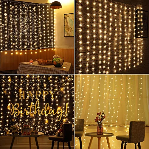 Image of Meonum 1 Pack 195LED Curtain Tapestry Backdrop String Lights | Each 13 Strings 6.6 x 5 ft Fairy String Light, 8 Modes Tapestry Hanging String Lights for Bedroom Christmas Curtain Decor