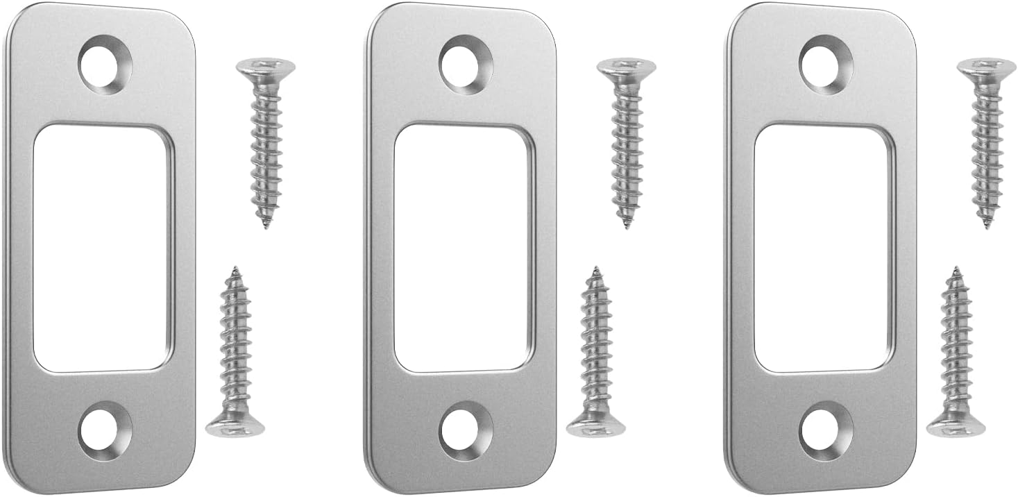 Round Corner Deadbolt Strike Plate 1" x 21/4" with 6 Screws 13/8