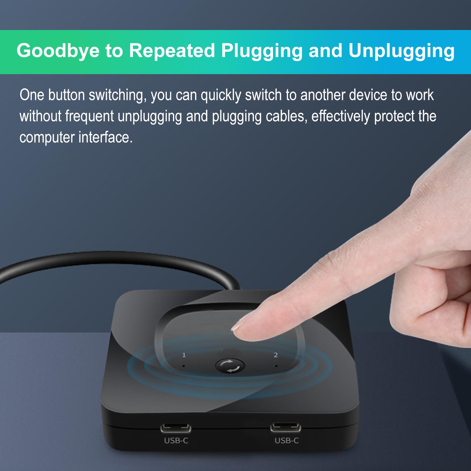 docooler Conmutador bidireccional USB-C Switcher USB C 2 Computer Switch KVM USB C Soporte 8K a 60Hz HDR 10Gbps Transferencia de Datos PD Carga 100W 2 Cables USB-C Incluidos Conecta La Pantalla