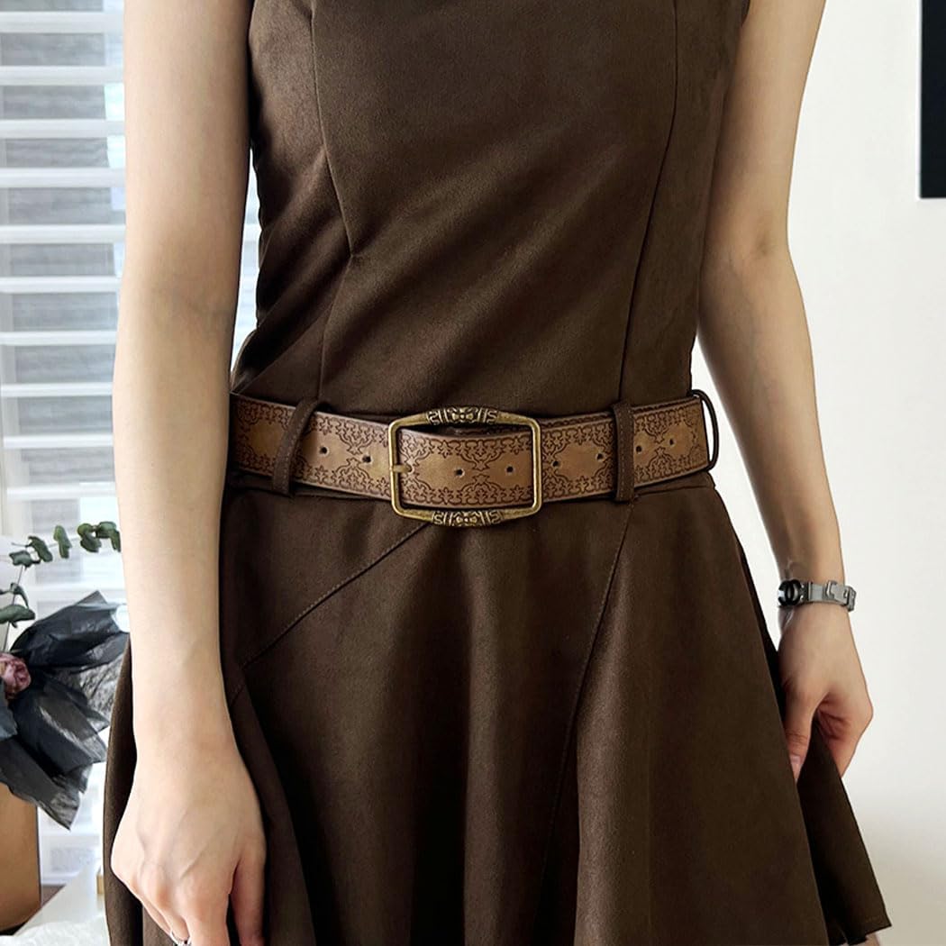 Western Belt for Jeans Vintage Brown Leather Belts Cowgirl Belts for Women - Image 7