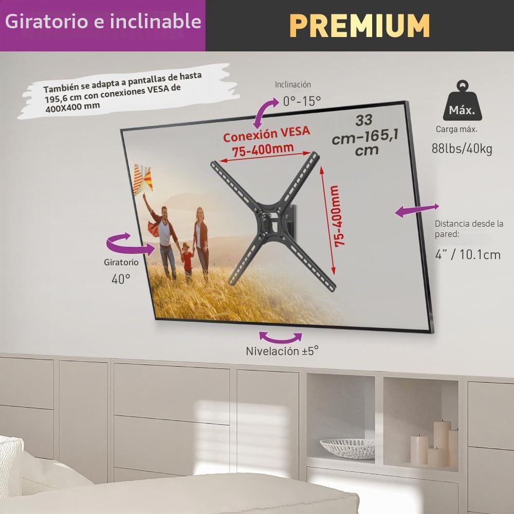 Barkan Soporte de Techo para TV Blanco de 97 cm de Largo, Movimiento Completo de 13 a 65 Pulgadas, Soporte de Pantalla Plana y Curvada, soporta hasta 40 kg, Ajuste de Altura telescópico, se Adapta a