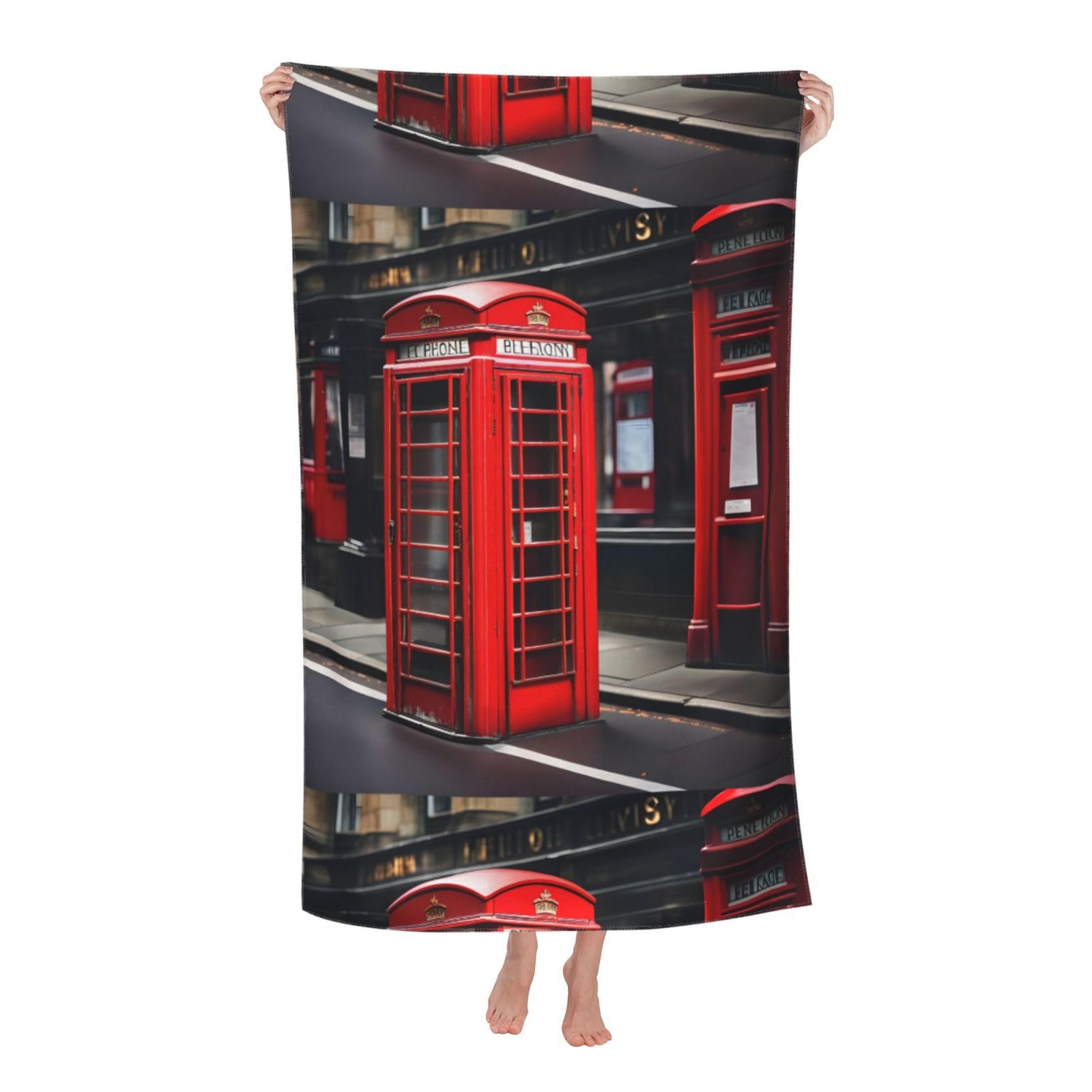 Cbaaghh Red Phone Booth London Street Print Adult Beach Towels,Beach & Pool Towel,Beach Towels,Towels For Camping