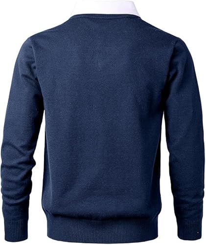 Herothorn Jersey de Punto para Hombre Jersey de Moda Suave al Tacto con Cuello en V y Camisa de Cuadros o Cuello Blanco. - imagen 4