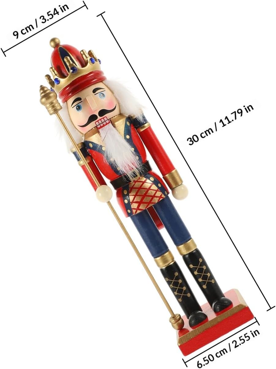 Abaodam Wooden Nutcracker Figure 30cm Traditional Holiday Nutcracker Puppet Crimson Monarch Christmas Party Decoration
