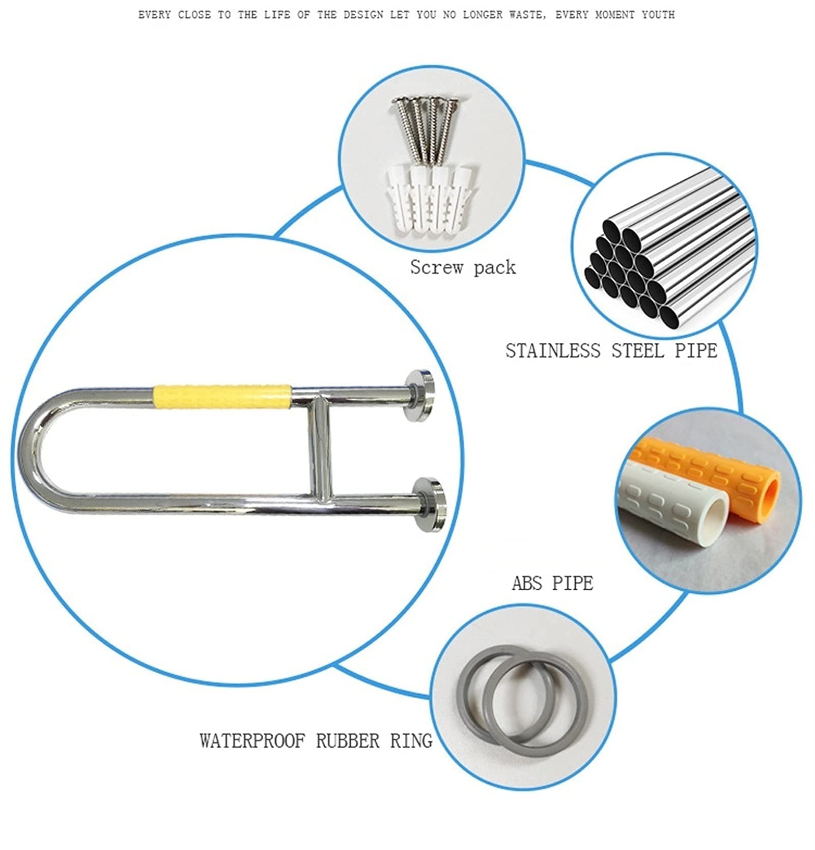 Uchwyt bezpieczeństwa pod prysznic 61 cm stal nierdzewna bez barier + ABS bezpieczeństwo łazienkowe antypoślizgowe poręcze w kształcie litery U poręcze toaletowe uchwyty prysznicowe dla osób starszych