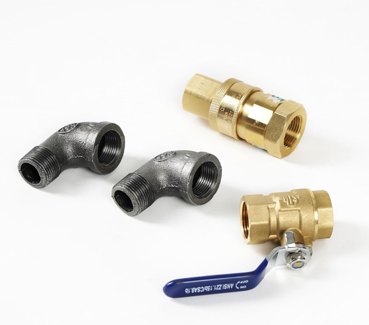 HUOYANSHE-1675kit48 Safety System Kit with 2 Elbows, 3/4" NPT Quick Disconnect, 48" Gas Line Hose for Kitchen Equipment, Full Port Gas Valve, Restraining Device and 3/4" Swivel Connector