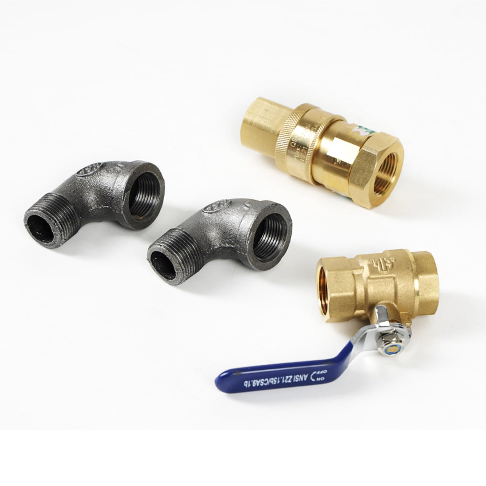 1675kit48 Sicherheitssystem-Set mit 2 Ellbogen, 1,9 cm NPT-Schnelltrennung, 121,9 cm Gasleitungsschlauch für Küchenausrüstung, Vollport-Gasventil, Rückhaltegerät und 1,9 cm Drehanschluss