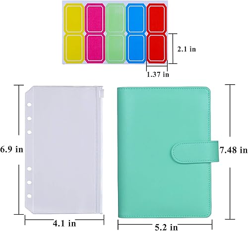 Miniatura 5 de Antner A6 - Funda de piel sintética con 12 bolsillos para carpetas A6, 6 anillas y sistema de sobres para apartar dinero