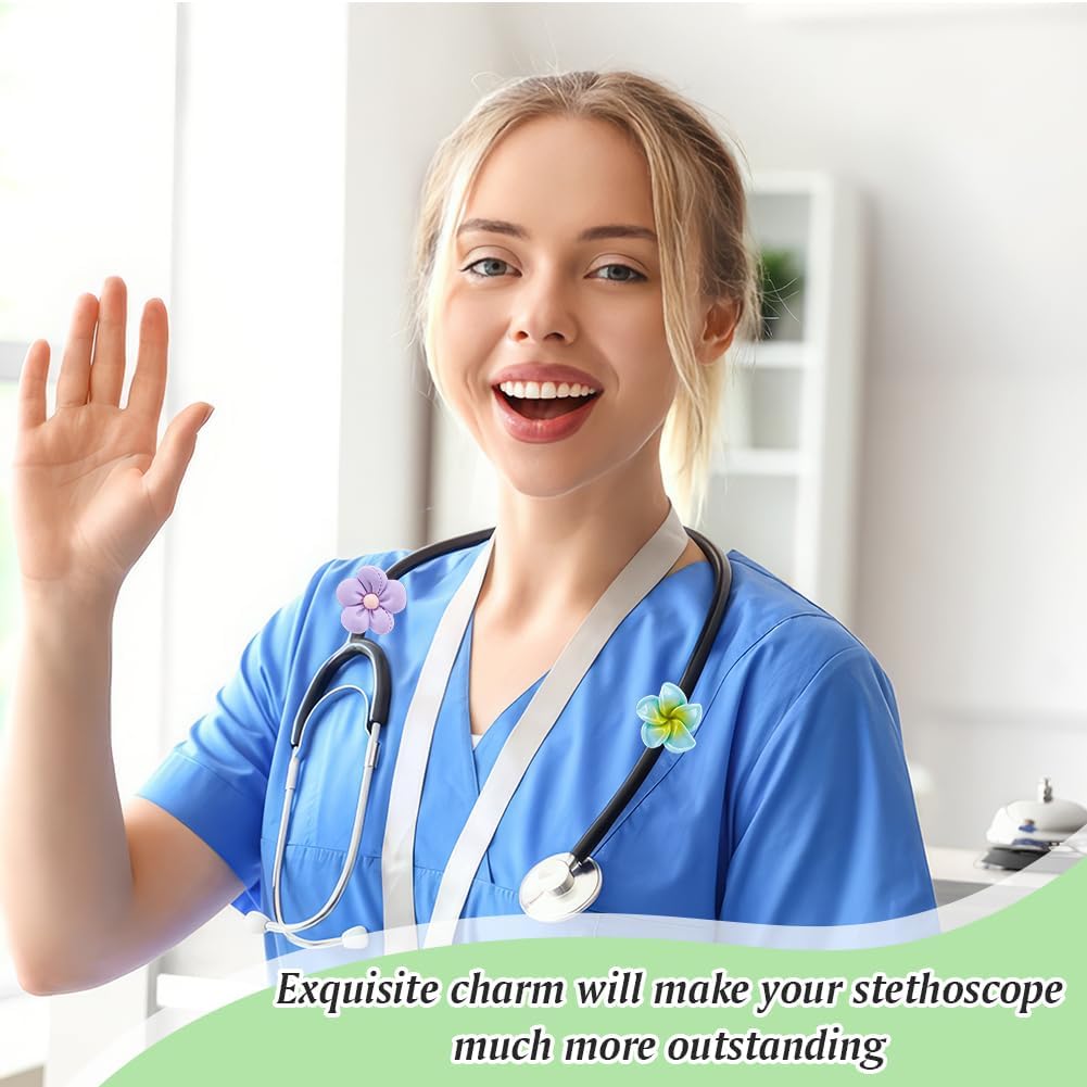 OLYCRAFT 12pcs 12 Styles Flower Stethoscope Charms 0.6 Inch Stethoscope Tag Stethoscope ID Name Tag Charms Adjustable Stethoscope Charm Stethoscope Accessories for Doctor Nurse Medical Assistant