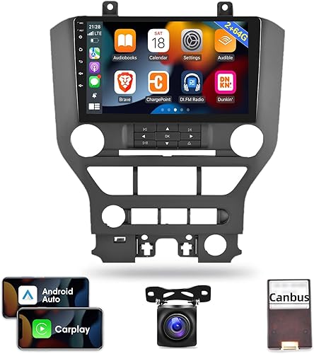 Miniatura 1 de 2G+64G Radio de coche para Ford Mustang 2015-2020 (se adapta solo a 3 botones), estéreo de coche con pantalla táctil Android 13 de 9 pulgadas, Apple