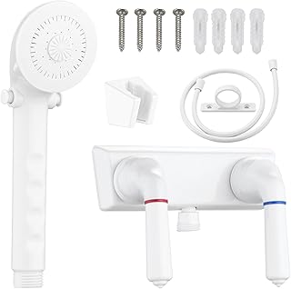RV Shower Faucet with Handheld Showerhead & Hose, 4" ABS Shower Set, Leak & Rust Resistant for RV Camper Motorhome Travel Trailer (White, Indoor/Outdoor Use)