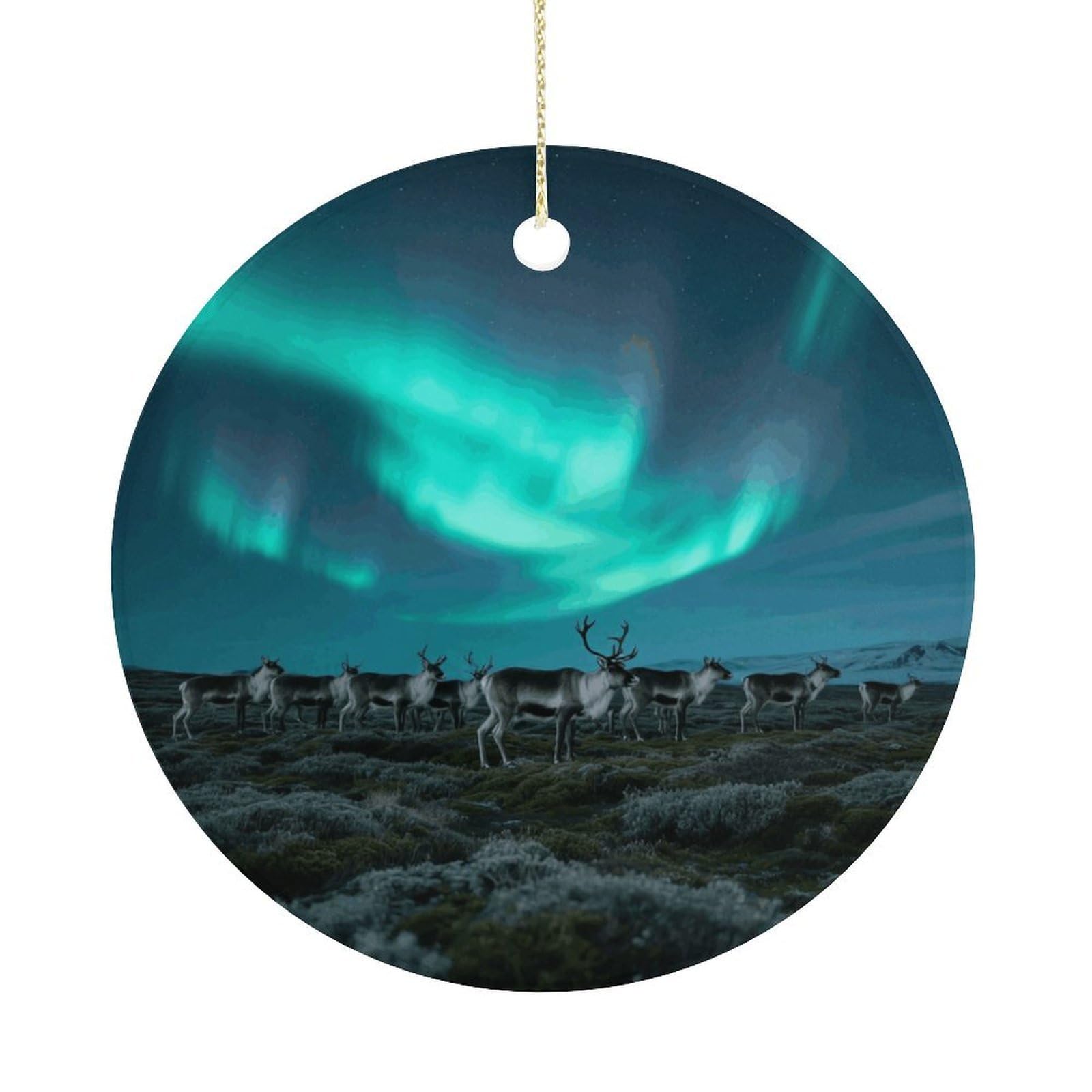 Personalized Christmas Ornaments 2025 Ceramic Hanging Reindeer_Aurora Ornaments with Gold String Double-Sided Vintage Holiday Decorations for Tree Mantel Tabletop Xmas Party Favors