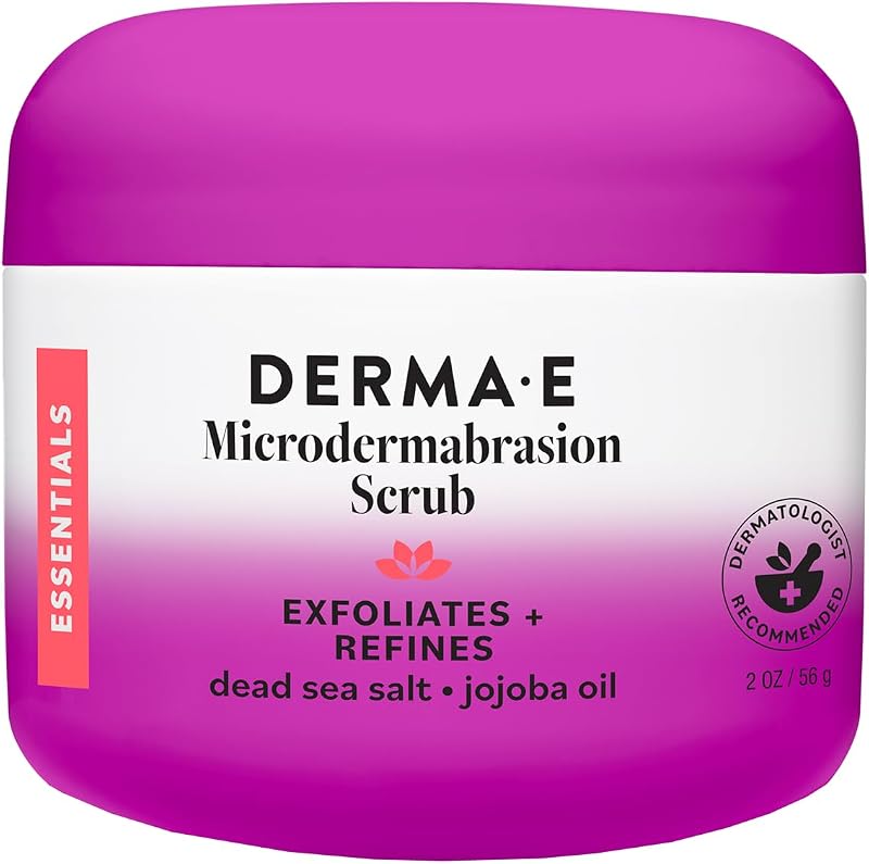 DERMA E Microdermoabrasión exfoliante facial, revitaliza y renueva 2 oz | El exfoliante facial descongestiona y refina los poros, suaviza las cicatrices y las arrugas con sal del Mar Muerto, arcilla de caolín y aceites esenciales.