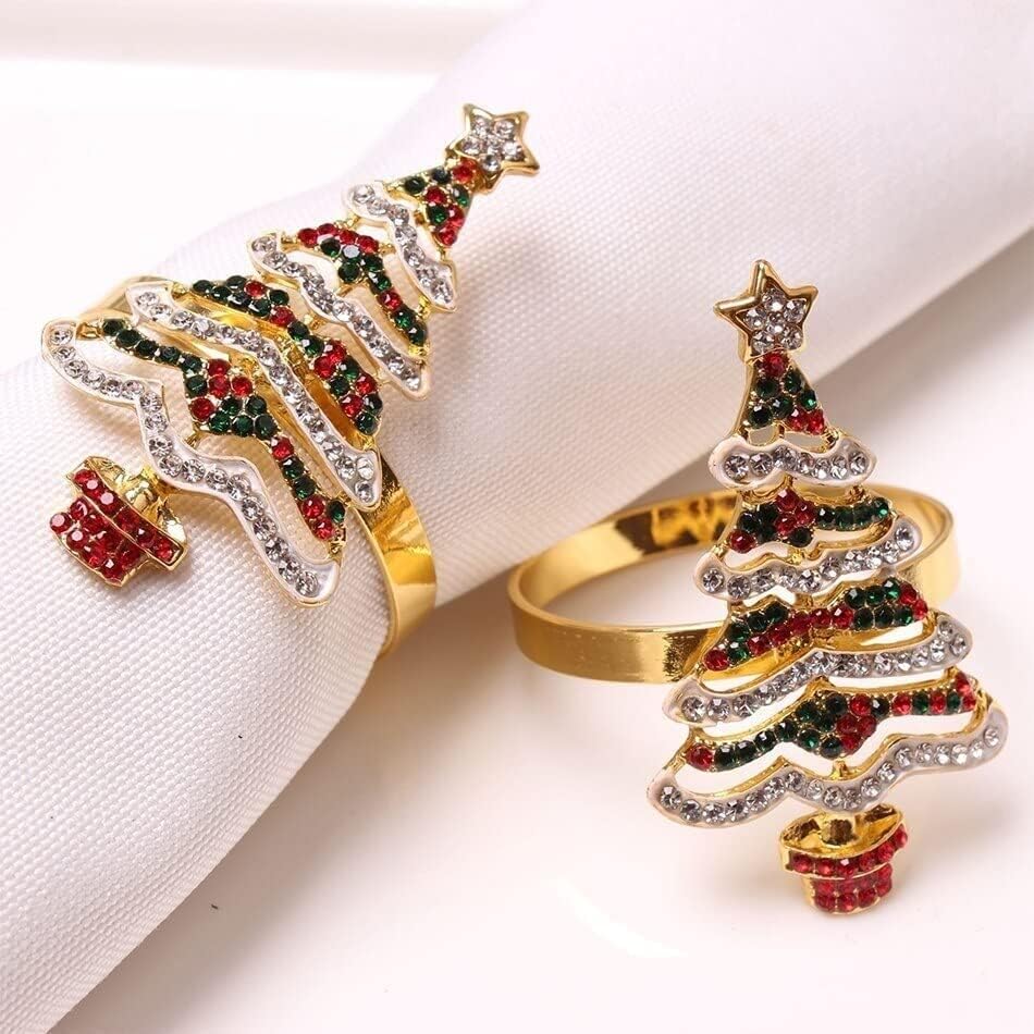 Napkin Rings,Napkin Buckle,4PCS Table Napkin Ring,Christmas Tree Napkin Buckle,Diamond Deer Crafts Holder Handmade Party Supplies Christmas Decorative (Color : C) (Color : K) (Color : K)