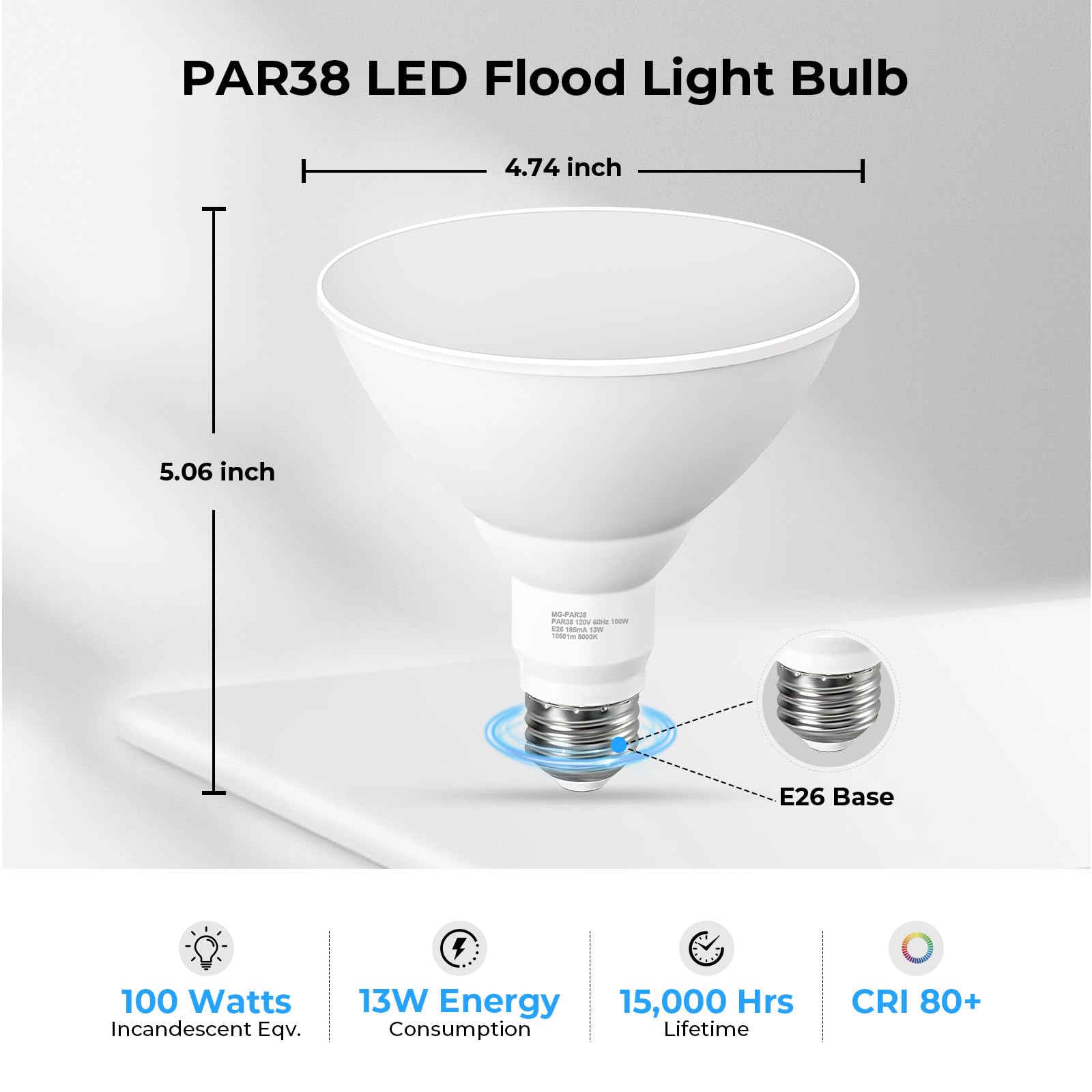 GvvooHome PAR38 - Bombillas LED para exteriores, equivalente a 100 W, luz blanca diurna, luz blanca diurna, regulable, impermeable, para porche, patio, garaje, base E26, 1050 lm, 13 W, 15000 horas